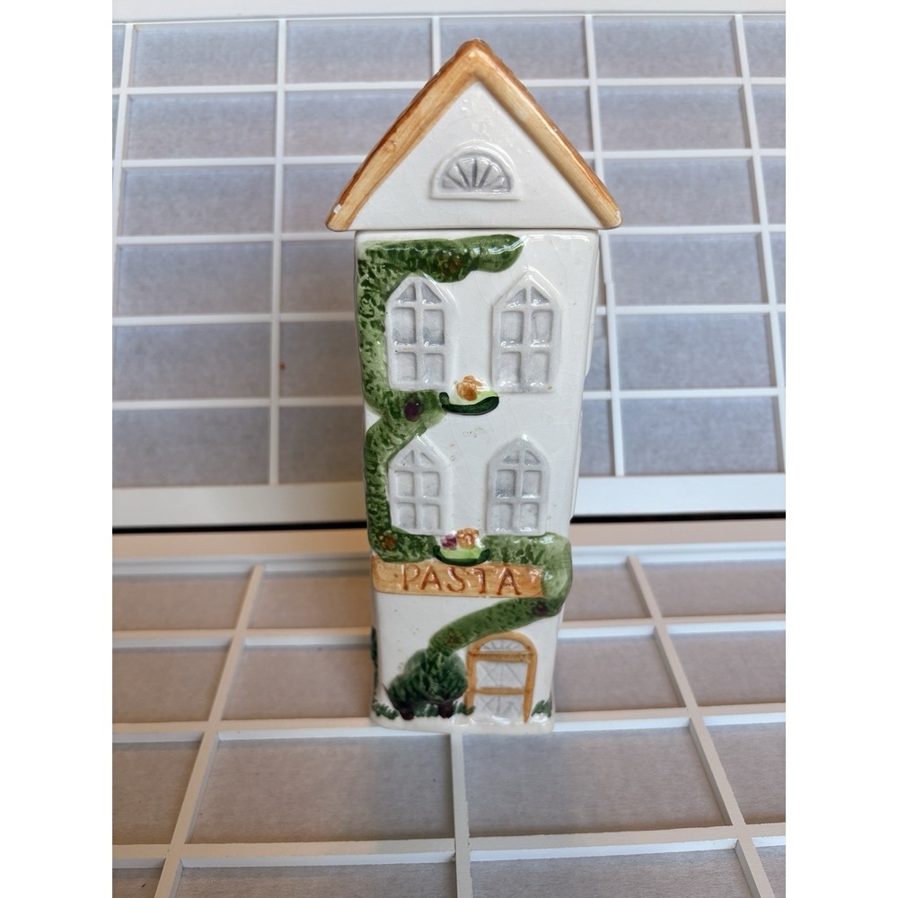 Vintage Kitchen Village Ceramic Italian Pasta Canister  Quaint House-Shaped 12"